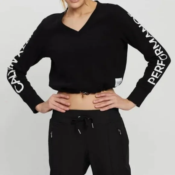 NEW Calvin Klein Performance Logo Sleeve Top Women's Black Size (Large) - Picture 3 of 4